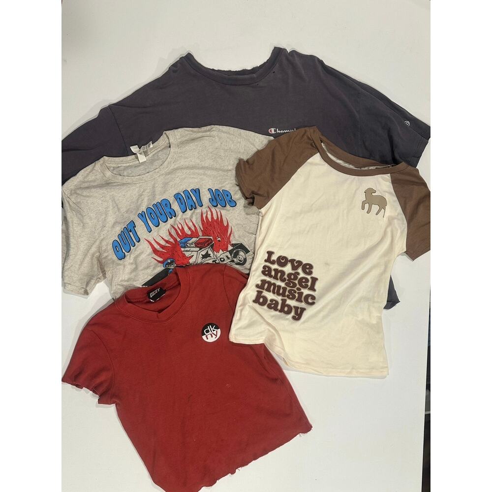 Curated Lot of 4 Distressed Graphic Baby Tees Champion DKNY Harajuku XS / S